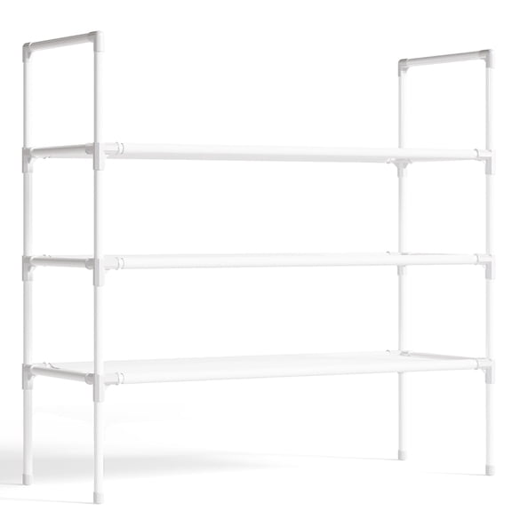 Sakugi 3-Tier Shoe Rack, Sturdy Shoe Organizer, Shoe Shelf Holds up to 16 Pairs of Shoes, Assembled Length, 28 in, White
