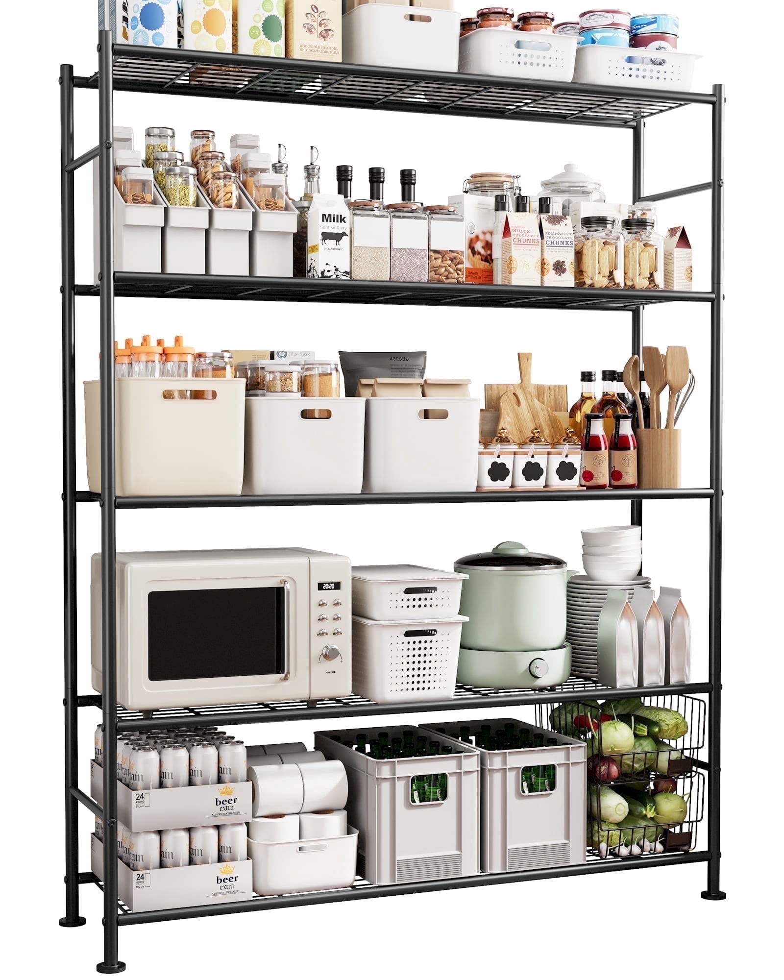 Sakugi 5-Tier Heavy Duty Wire Shelving Unit,47.2" × 12.6" × 60.3" Inches, 1500 lbs Capacity, Black