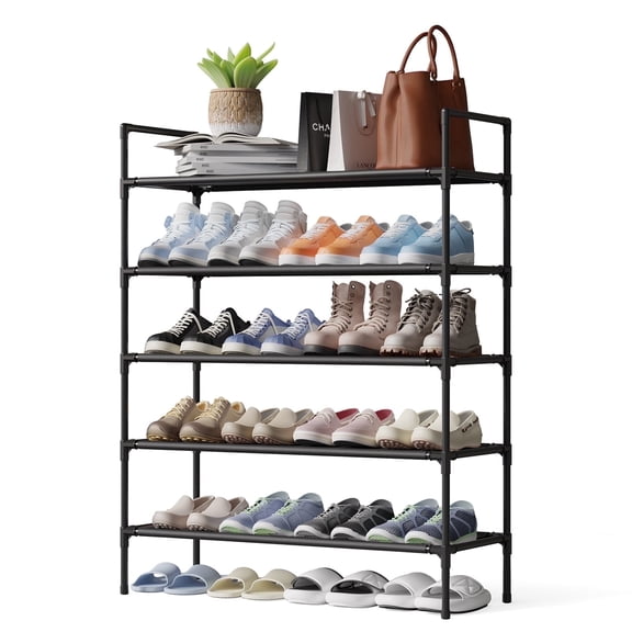 Sakugi 5-Tier Shoe Rack, Sturdy Shoe Organizer, Shoe Shelf Holds up to 24 Pairs of Shoes, Assembled Length 28 in