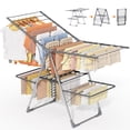 thumbnail image 1 of Sakugi Clothes Drying Rack, 2-Tier Foldable Laundry Drying Rack for Clothing with 32 Rods, Rustproof, Freestanding, for Indoor & Outdoor, 55" x 22.8" x 36.5", Gray, 1 of 9