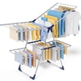 thumbnail image 1 of Sakugi Clothes Drying Rack, 2-Tier Foldable Laundry Drying Rack for Clothing with 32 Rods, Rustproof, Freestanding, for Indoor & Outdoor, 55" x 22.8" x 36.5", Silver and Blue, 1 of 9