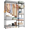 thumbnail image 1 of Sakugi Closet Organizers and Storage. Free Standing Clothes Rack with 6 Hooks, Leveling Feet & Wall Anchor, Wardrobe Closet for Bedroom or Laundry Room, 48.8" x 12.6" x 61.0", Black, 1 of 10