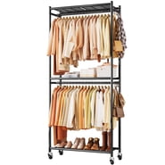 Sakugi Clothes Rack, Heavy-Duty Garment Rack with Shelves & Wheels, Freestanding Wardrobe Organizer with Hooks, Ideal for Bedroom, Laundry, or Balcony, 32.5" x 11.9" x 78.9", Black
