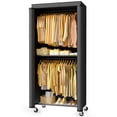 thumbnail image 1 of Sakugi Clothes Rack with Cover, Versatile Wardrobe Closet with Hooks, Shelves, Wheels, Clothing Rack for Hanging Clothes in Entrance, Bedroom, Laundry, 33" x 12.5" x 79.0", Black, 1 of 10