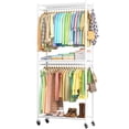 thumbnail image 1 of Sakugi Clothes Rack, Heavy-Duty Garment Rack with Shelves & Wheels, Freestanding Wardrobe Organizer with Hooks, Ideal for Bedroom, Laundry, or Balcony, 32.5" x 11.9" x 78.9", White, 1 of 7