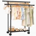 thumbnail image 1 of Sakugi Clothes Rack with Double Hanging Rods and Bottom Shelf, Rolling Metal Garment Rack for Bedroom Closet Storage, 38.5" x 16.9" x 58.5", Black, 1 of 9