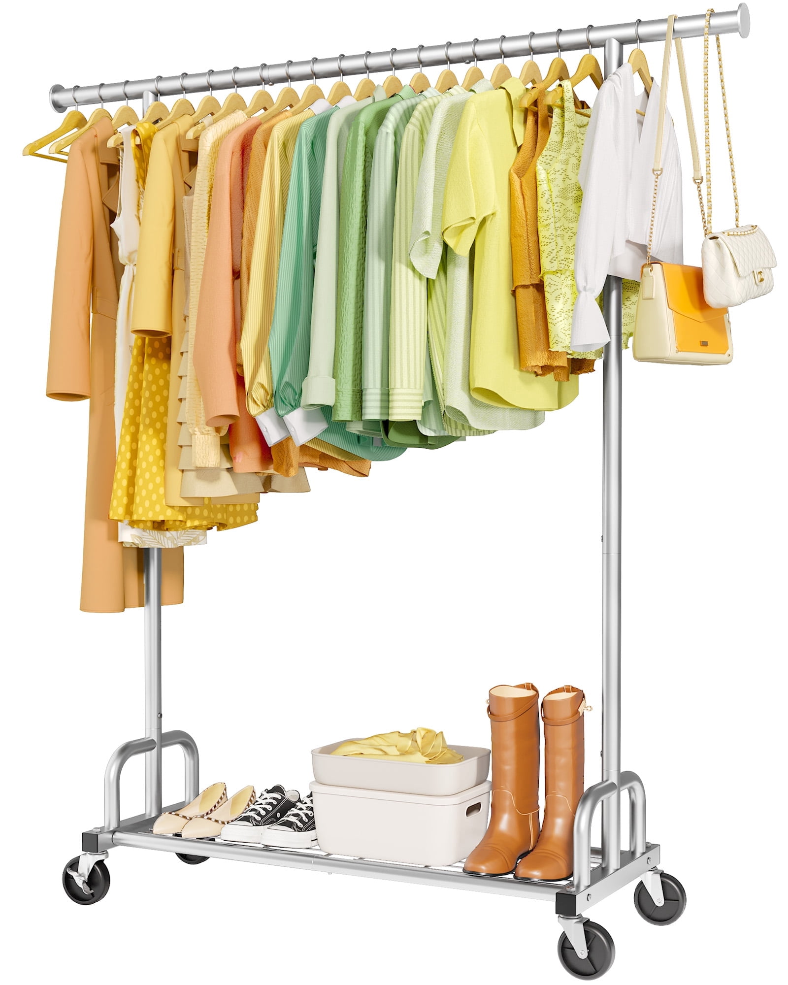 Body Clothes Rack Sakugi Clothes Rack with Lockable Wheels, Large-Capacity Metal Clothing ...
