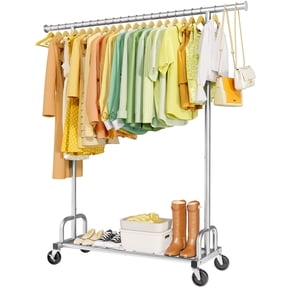 Sakugi Clothes Rack with Lockable Wheels, Large-Capacity Metal Clothing Rack for Hanging Clothes, Space-Saving Garment Organizer for Bedroom, Laundry Room, 45.6" x 16.9" x 61.7", Silver