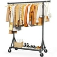 thumbnail image 1 of Sakugi Clothes Rack - Heavy-Duty Stainless-Steel Clothing Rack for Hanging Clothes with Mesh Shelf & Lockable Wheels, Versatile Garment Organizer with Anti-Slip Stoppers, Black, 1 of 8