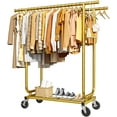 thumbnail image 1 of Sakugi Heavy-Duty Clothes Rack - 42.5"×16.5"×65.9" Garment Rack with 4-inch Lockable Wheels, Double-Rod Stainless Steel Clothing Racks for Hanging Clothes in Bedroom, Laundry Room,Gold, 1 of 6