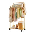 thumbnail image 1 of Sakugi Clothes Rack, Double-Rod Garment Rack with Hooks & Mesh Shlef, Versatile Clothing Racks for Hanging Clothes, Hats, Bags, Portable Hanger for Bedroom, Laundry, 32.7"×16"×59.1", Gold, 1 of 4