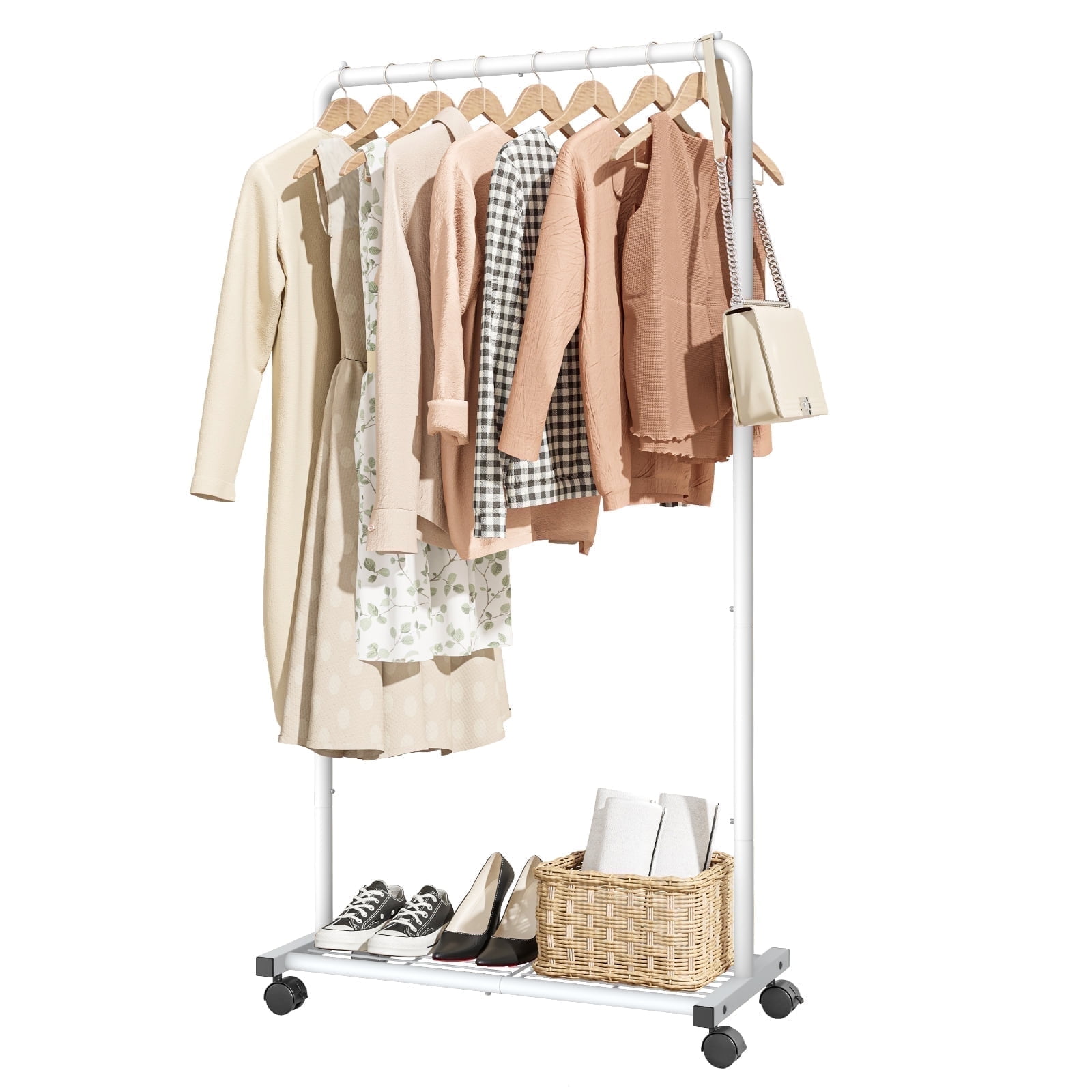 Sakugi Clothes Rack with Wheels, Clothing Racks for Hanging Clothes and ...