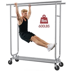 Sakugi Heavy-Duty Clothes Rack - 42.5"×16.5"×65.9" Garment Rack with 4-inch Lockable Wheels, Double-Rod Stainless Steel Clothing Racks for Hanging Clothes in Bedroom, Laundry Room,Silver