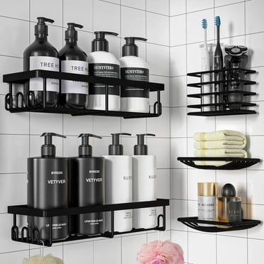 Sakugi Adhesive Shower Caddy 5 Pack, Multipurpose and Rustproof Shower Organizer, Ultra Space-Saving Bathroom Shower Shelves