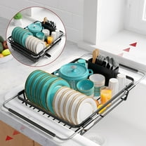 Sakugi Expandable Dish Drying Rack, Stainless Steel Sink Organizer with Cutlery Holder, Space-Saving Dish Rack for Kitchen Counter,  15.2" ~23"W x 12"D, Black