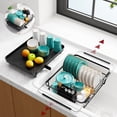 thumbnail image 1 of Sakugi Expandable Dish Drying Rack, Stainless Steel Sink Organizer with Cutlery Holder, Space-Saving Dish Rack for Kitchen Counter,  15.2" ~23"W x 12"D, Black, 1 of 7