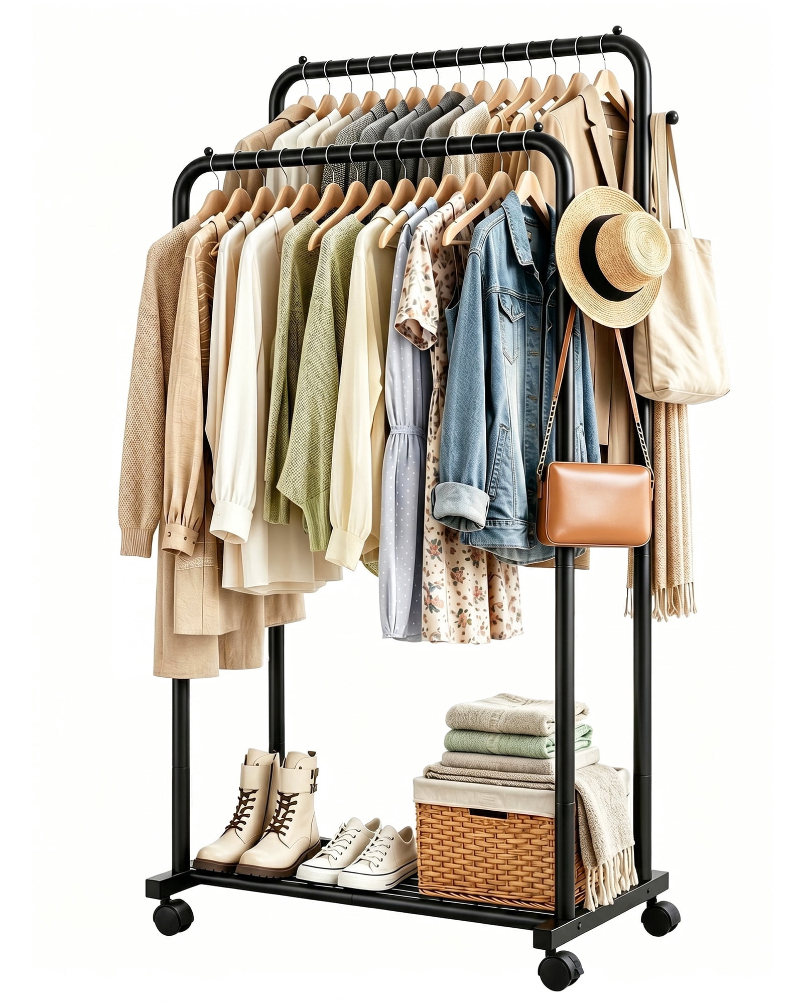 Sakugi, Clothes Rack, Double-Rod Garment Rack, 32.7