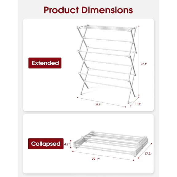 Sakugi Foldable 3-Tier Clothes Drying Rack 37.4" H with Non-Slip Feet