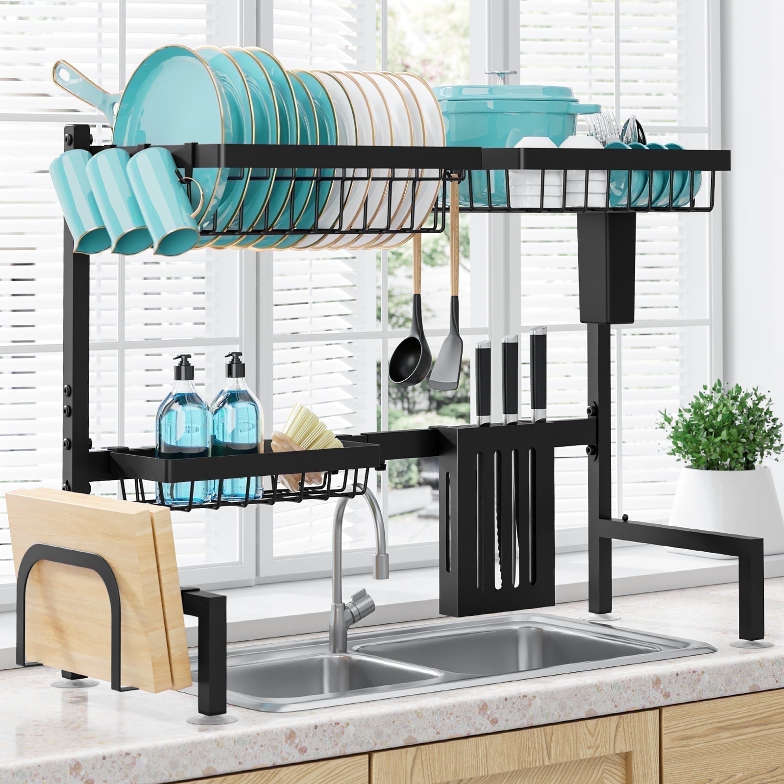 Sakugi Over The Sink Dish Drying Rack, 30" -33.9" L x 11" W x 21.5" H Expandable Dish Drainer, Stainless Steel Dish Rack, Black - Walmart.com