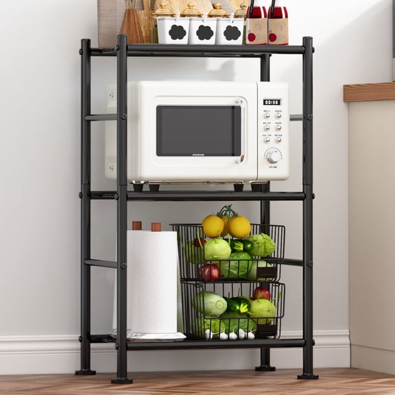 Sakugi Storage Shelves - 3 Tier Shelf Organizer, with Adjustable Leveling Feet, Space-Saving Shelves Organizer for Pantry, Laundry, Kitchen, 18.4"×12.6"×30.5", Black