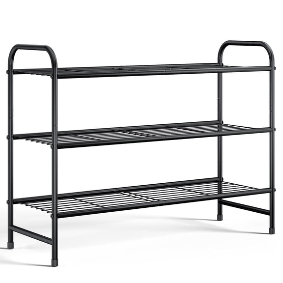 Sakugi 3-Tier Metal Shoe Rack, Holds up to 16 Pairs, Stackable Shoe Organizer, 25.9 x 11.4 x 19.3 in, Black