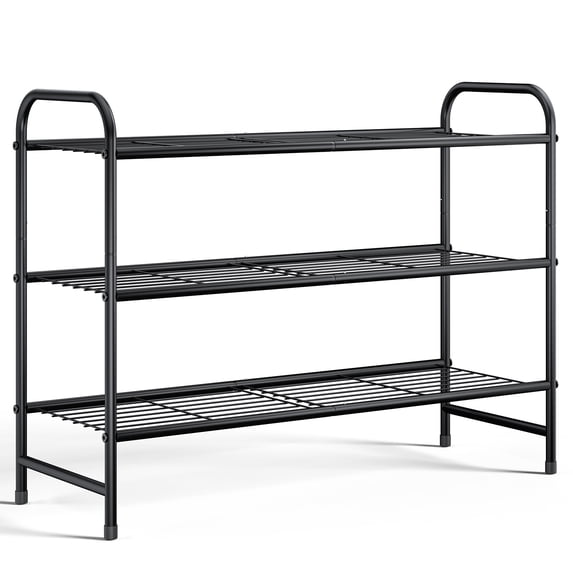 Sakugi 3-Tier Metal Shoe Rack, Holds up to 16 Pairs, Stackable Shoe Organizer, 25.9 x 11.4 x 19.3 in, Black