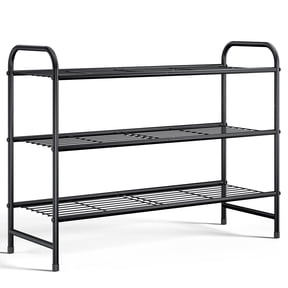 Sakugi 3-Tier Metal Shoe Rack, Holds up to 16 Pairs, Stackable Shoe Organizer, 25.9 x 11.4 x 19.3 in, Black