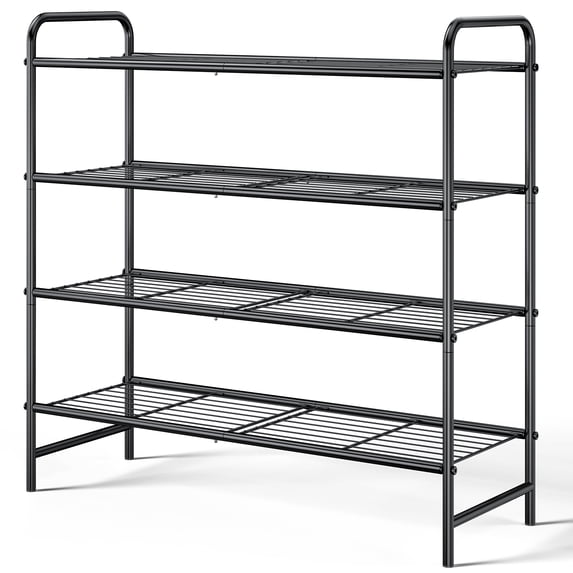 Sakugi 4-Tier Metal Shoe Rack, Holds up to 20 Pairs, Stackable Shoe Organizer, 25.9 x 11.4 x 25.2 in, Black