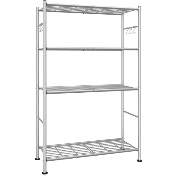 Sakugi Storage Shelves - 4-Tier Spacious Shelf Organizer with Hooks & Leveling Feet, Easy to Assemble, Rust-Resistant Garage Shelving for Kitchen, Pantry, Bedroom, 33.2" x 12.7" x 57.3", Black