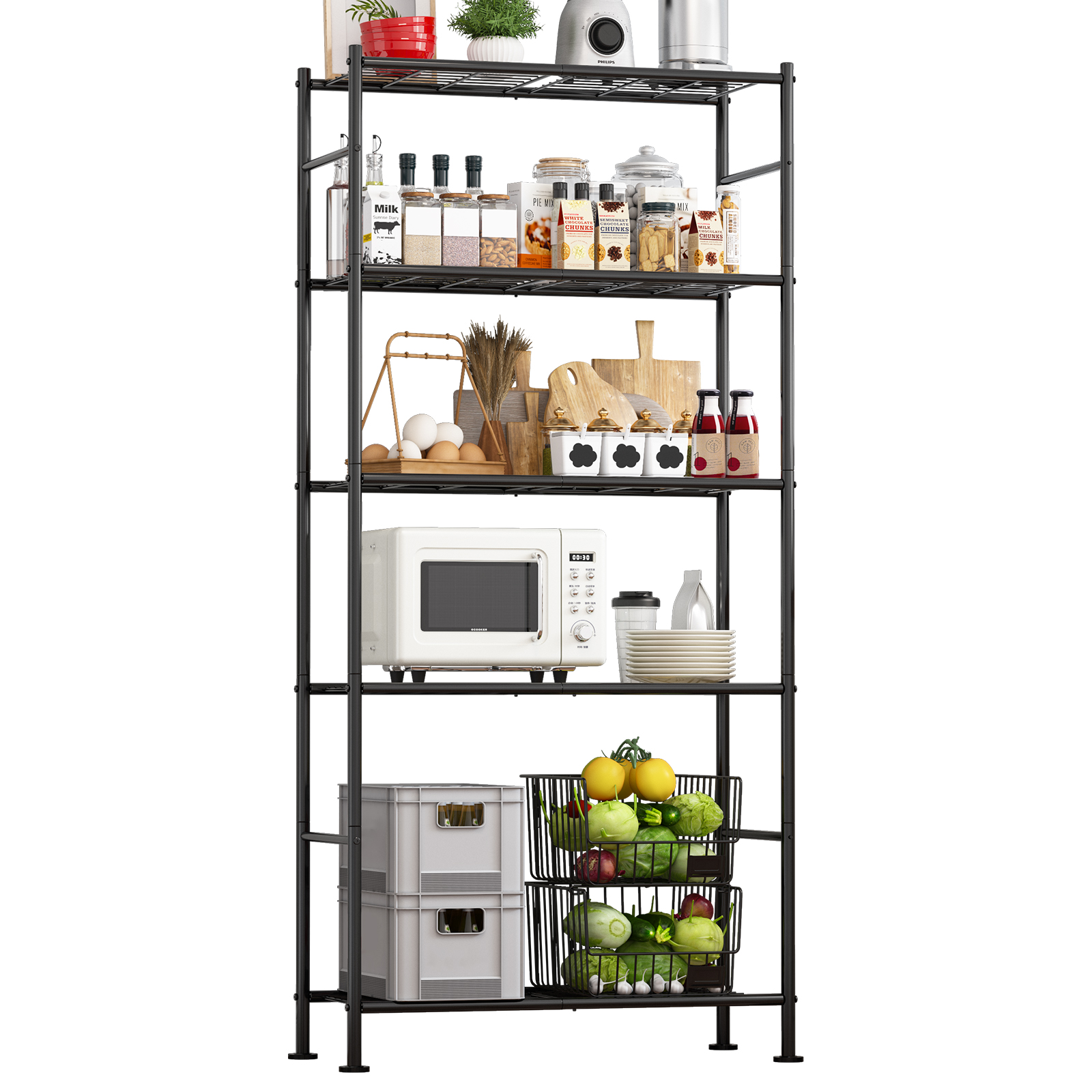 Ktaxon 5 Tier Layer 59 x21 x11 5 Storage Rack Wire Shelving Adjustable Steel Storage Rack Organizer Kitchen Black