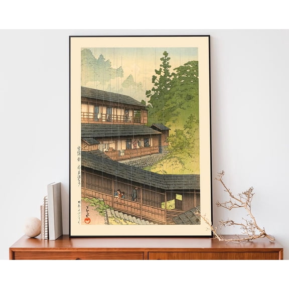 Sakunami Hot Springs Kawase Hasui Japanese Woodblock Print Vintage Shin-Hanga Onsen, Unframed Poster