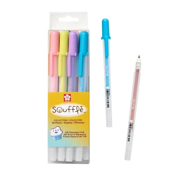 Sakura 3D Soufflé Pen - 3-D Pen for Lettering, Drawing, Line Borders, Ornaments, & More - Opaque White and Pastel Ink Colors - 16 Pack