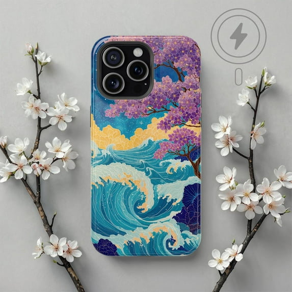 Sakura Blossom Ocean Wave Fusion Phone Case 17 through 11 Pro Max Design