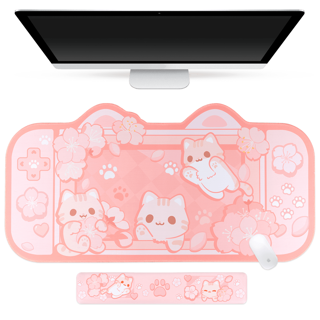 Sakura Cat Mousepad - Kawaii Desk Mat Mouse Pad with Wrist Support