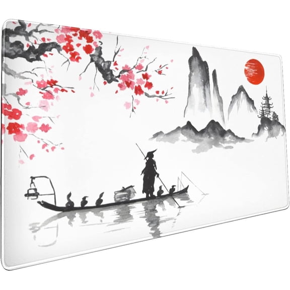 Sakura Cherry Blossom Gaming Mouse Pad 35.4×15.74 Inch with Stitched Edges Extended Waterproof Desk Pads Non Skid Rubber Base Large Keyboard Mat Computer Gaming Mousepad for Work Office Home