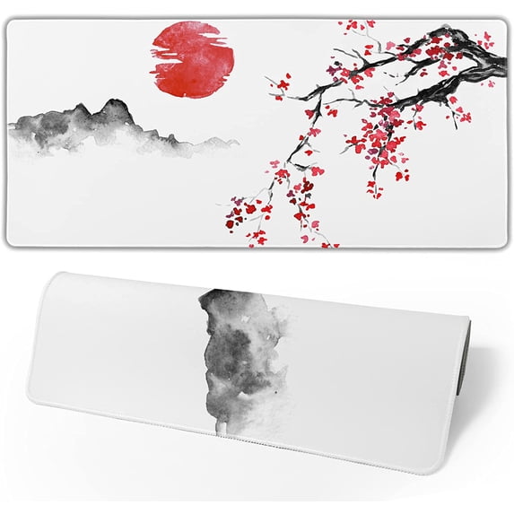 Sakura Cherry Blossom Large Mouse Pad 35.4×15.74 Inch with Stitched Edges Extended Waterproof Desk Pads Non Slip Rubber Base Keyboard Mat Computer Gaming Mousepad for Work Office Game
