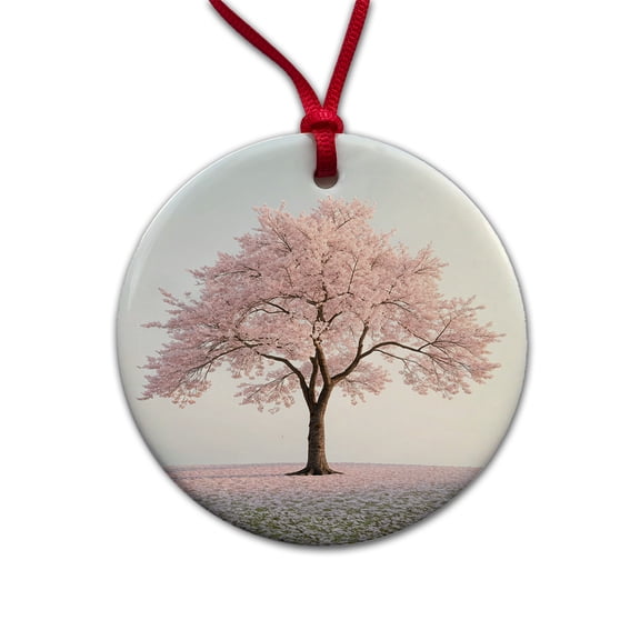 Sakura Cherry Blossom Tree Pink Flower Christmas Tree Holiday Round Ceramic Ornament