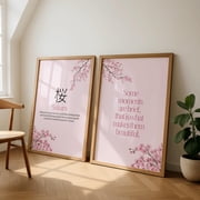 Sakura Cherry Blossom Wall Art Japanese Aesthetic Pink Minimalist Bedroom Decor Set 2 Stretched Canvas 16x24