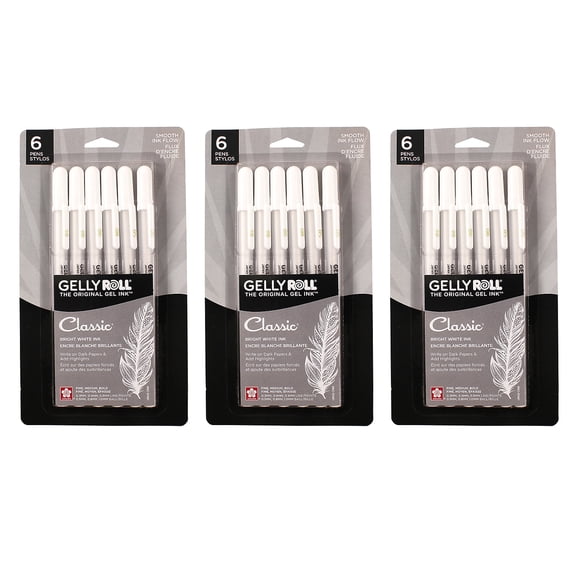 Sakura Classic Gel Retractable Pen Liquid Ink White Ink 6/Bundle (SAK57461-3)