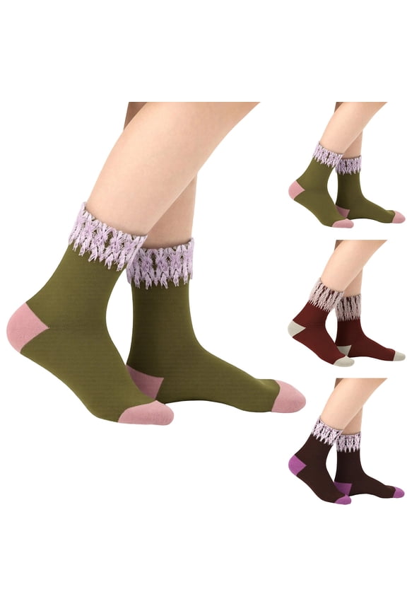 Sakura Color Block Men Crew Socks Bow Lace Mid Calf Socks Novelty Crew Socks Men Brown M