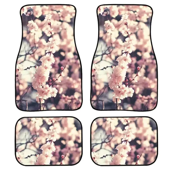 Sakura Flower Cherry Blossom Print All Protective Car Floor Mats Heavy Carpet Front and Rear Full Set 4PCs Pack for Car SUV