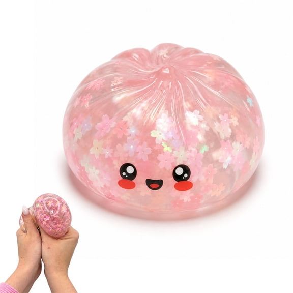Sakura Flower Confetti Dumpling Squishy, Cute Pink Glitter Stress Relief Fidget Toy for Kids Adults