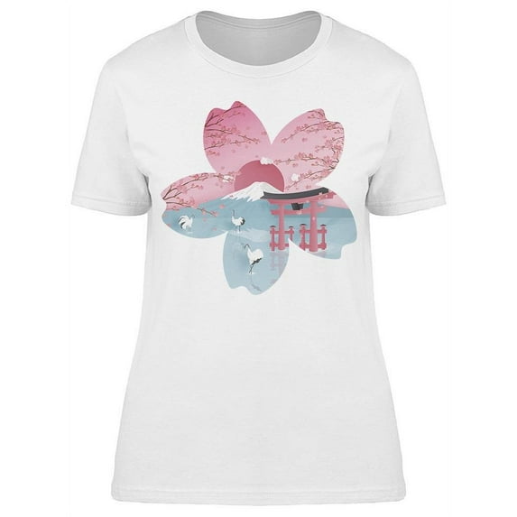 Sakura Flowers Tokyo Mt. Fuji T-Shirt Women -Image by Shutterstock, Female Medium