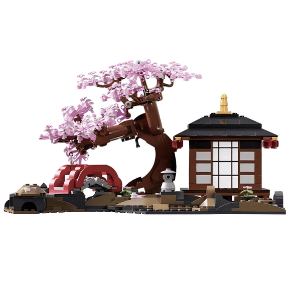 Sakura Garden & Tea House Building Blocks Set, Japanese Zen Landscape Model, Creative Birthday Gift, Home Office Table Centerpiece