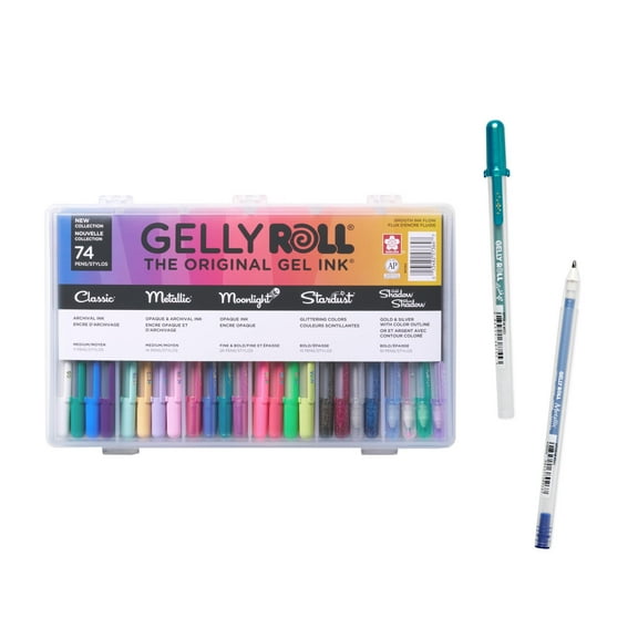 Sakura Gelly Roll Gel Pens - Gift Set - Ink Pen Set - For Art Gifts, Holiday Gifts & DIY Projects - Assorted Point Sizes with Pen Storage Case - Assorted Colored Ink with Special Effects - 74 Pack