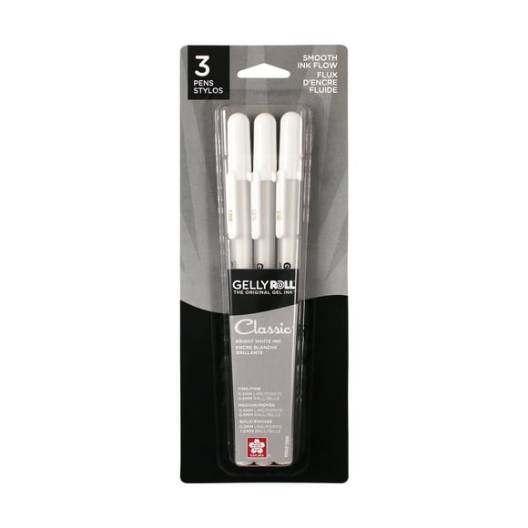 Sakura Gelly Roll Gel Pens, Opaque White Ink, Fine Medium & Bold Point Pack of 3