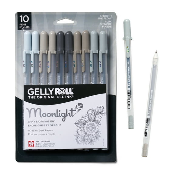 Sakura Gelly Roll Moonlight 10 Gel Pens - Bold Ink Pen for Journaling, Art, or Drawing - Gray & Opaque Ink - Bold Line - 10 Pack