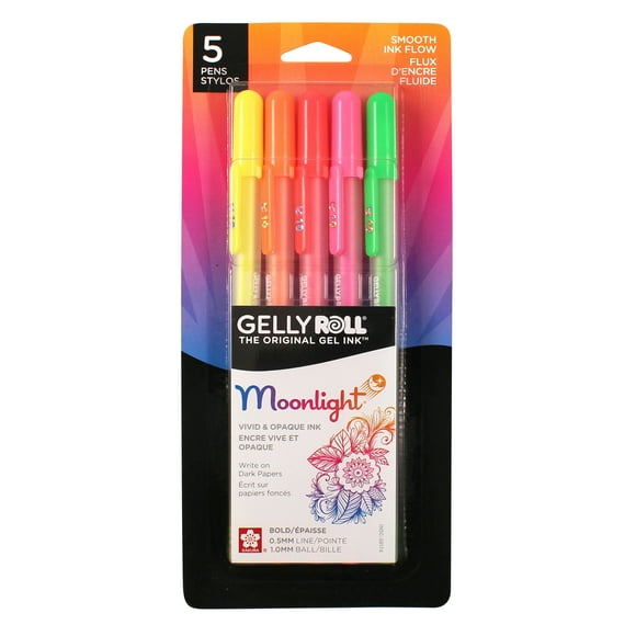 Sakura Gelly Roll Moonlight Gel Pens, Fluorescent Opaque Colors, Drawing & Coloring, 5 Pack
