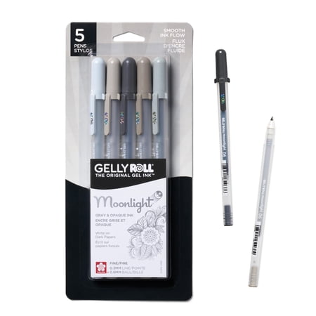 Sakura Gelly Roll Moonlight 06 Gel Pens - Fine Point Ink Pen for Journaling, Art, or Drawing - Gray Ink - Fine Line - 5 Pack