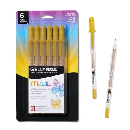 Sakura Gelly Roll Metallic Gel Pens - Pens for Scrapbook, Journals, or Drawing - Metallic Gold Ink - Medium Line - 6 Pack